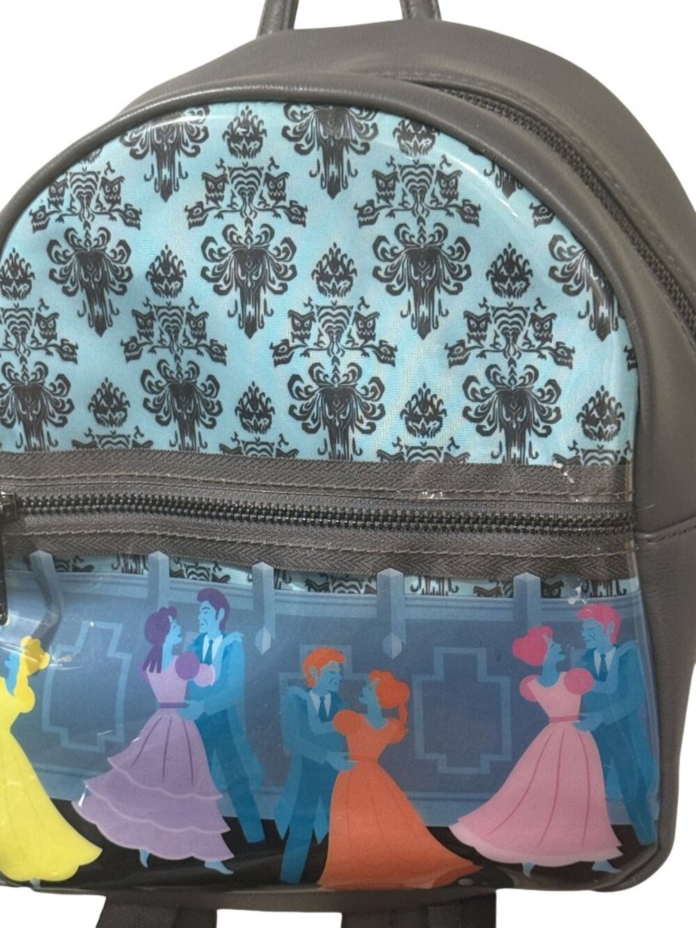 Disney Loungefly Mini Backpack Haunted Mansion Ballroom Dancing Scene Gray Faux